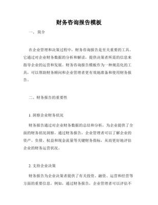 专业财务顾问咨询报告